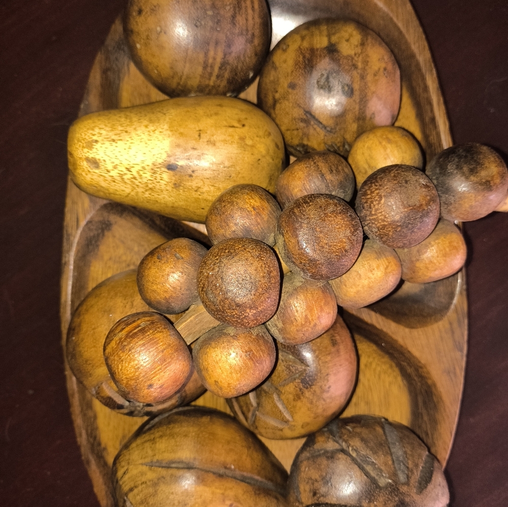 Large Wood Bowl Of Fruit.